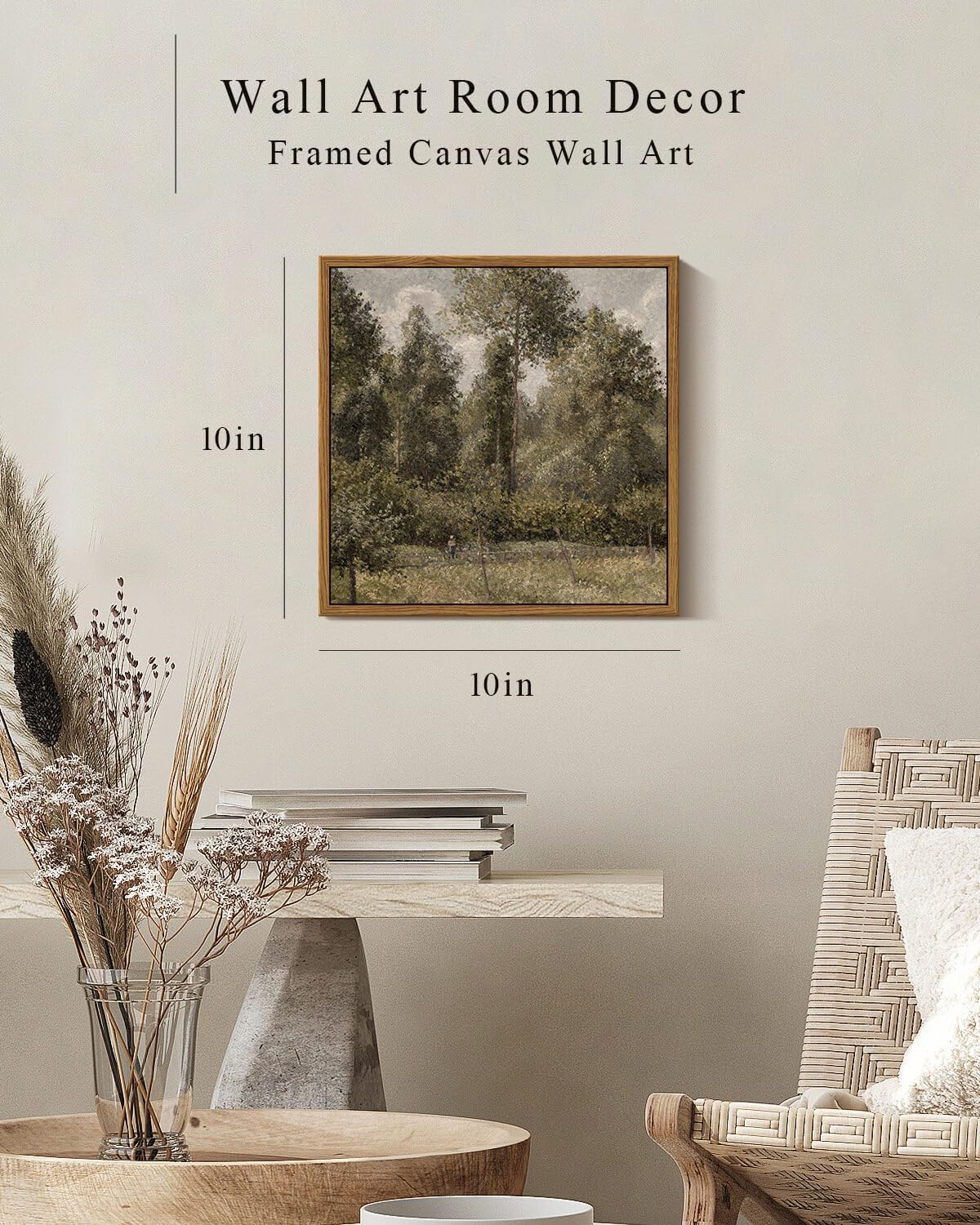 InSimSea Square Framed Canvas Wall Art, Farmhouse Poplars Natural Landscape Prints for Bedroom Living Room