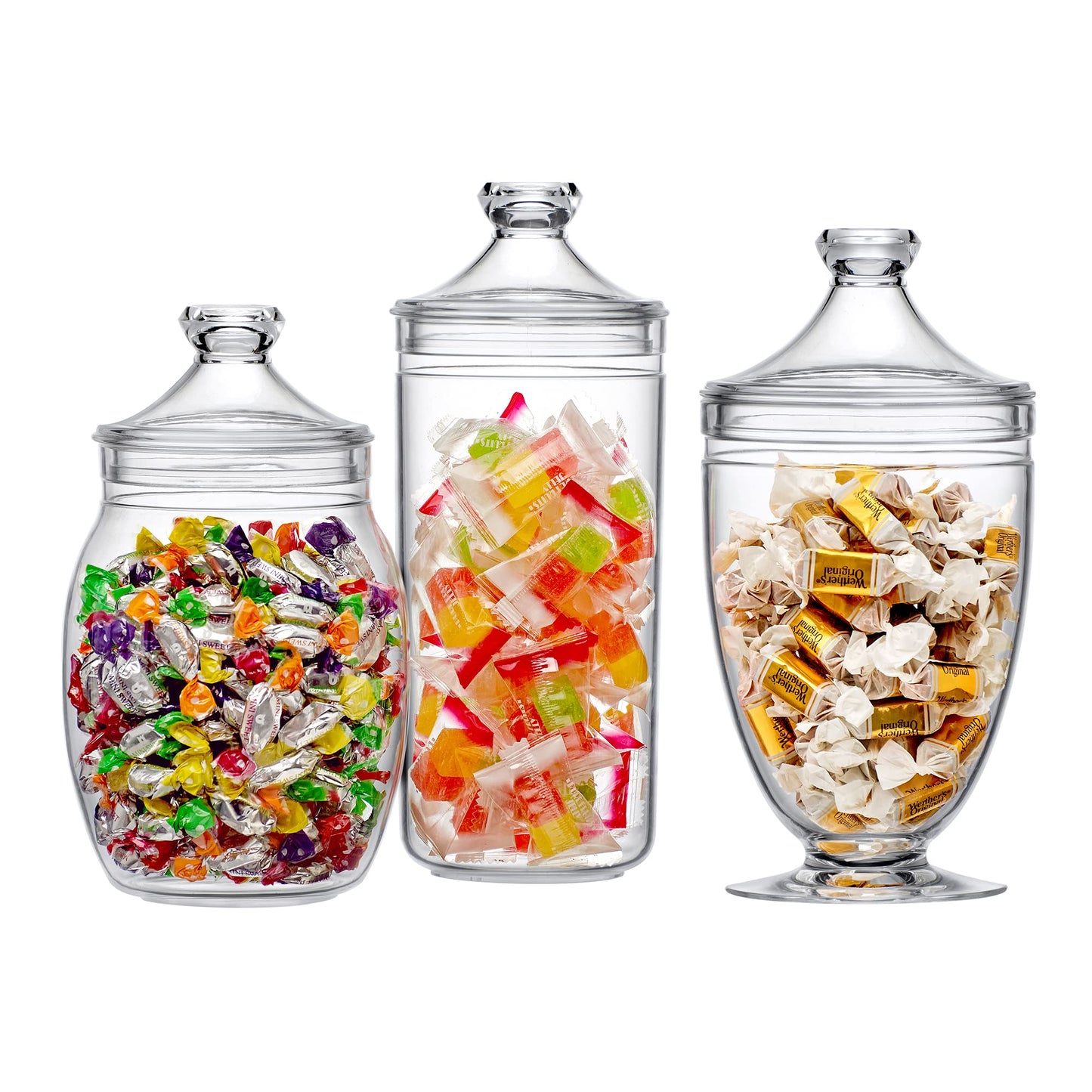 Amazing Abby - Adore - Plastic Apothecary Jars (3-Piece Set, 52/46/46 oz) (NOT Glass), Acrylic Jars with Lids, Bathroom Canisters, Candy Buffet, Wedding Display, BPA-Free and Shatter-Proof