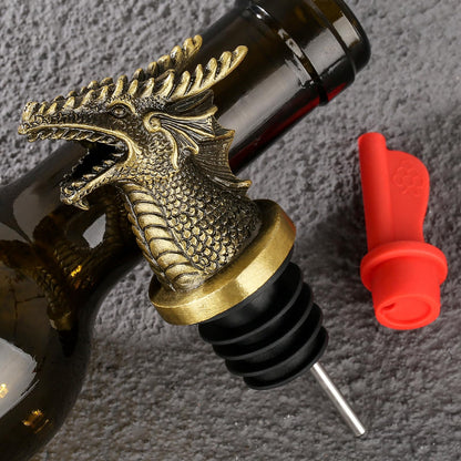 Dragon Head 2-In-1 Wine Bottle Pourer and Stopper, Dragon Gifts for Men Women Dragon Fans, Liquor Bottle Pourers Spout for Alcohol Spirits, Wine Accessories Gifts, Bronze