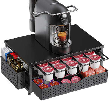 K Cup Holder, Coffee Pod Holder with 2 Tier Sliding Storage Drawer and 1 Hanging Basket for 51 Large or 73 Small Capsule,K Cup Coffee Station Organizer Accessories for Counter,Home,Office,Kitchen