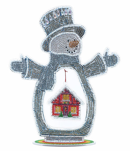 YEESAM ART Snow Man and House Tabletop Diamond Art Kits, 3D Crystal Painting Kit Special Shape Drills Rhinestones Desk Top Ornaments 11inch Luminous Table Top Kinetic Art