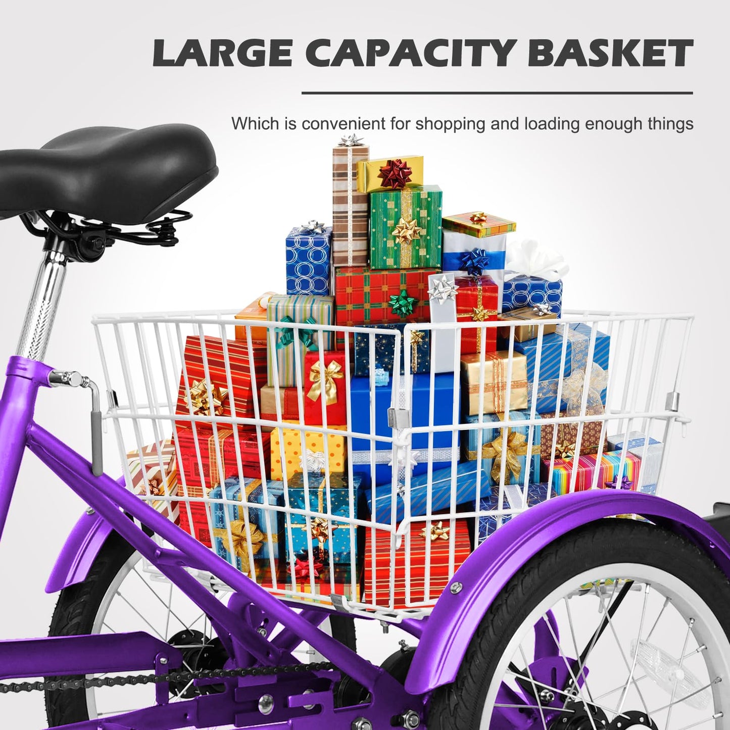 H&ZT Adult Tricycle, 3 Wheeled Bike, Trike Cruiser Bike, with 7-Speed Gear, Parking Brake Handle, Low Step, Large Rear Basket, Elderly Friendly, for Men, Women, and Teens