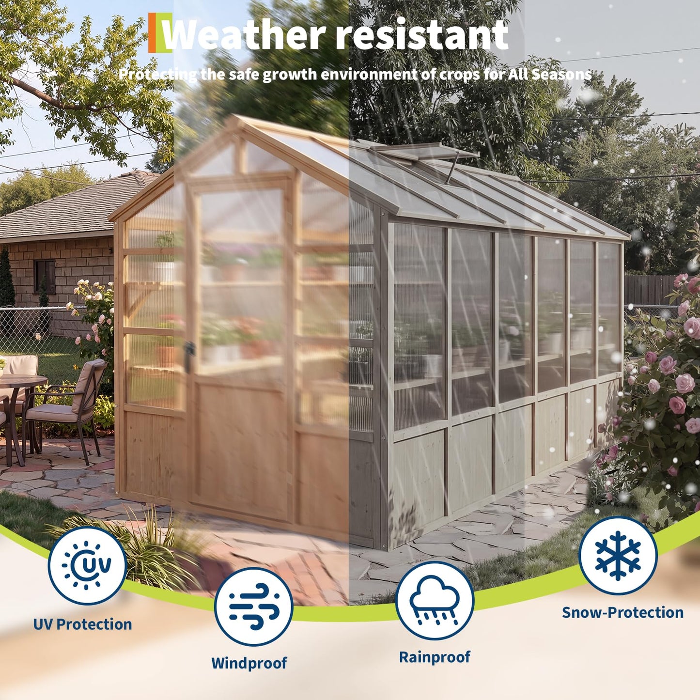 GarveeLife 6'x12' Wooden Greenhouse for Outdoor, Large Walk-in Greenhouse Kit with Ventilated Window, Door & Polycarbonate Panels, Heavy Duty Wood Frame Green House for Patio Garden Backyard