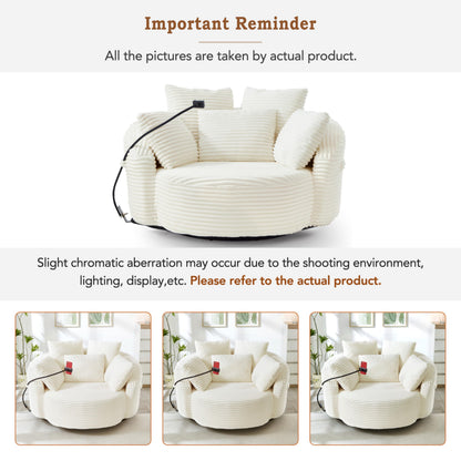 ERYE 360° Swivel Accent Barrel Chair Round Sofa Chaise with 5 Pillows and Adjustable Phone Holder, Modern Round Lazy Armchair for Living Room, Bedroom, Office and Hotel