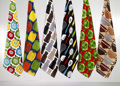 T-Fal Fiber Reactive Print Kitchen Towels: Highly Absorbent, Super Soft - 100% Cotton, 16"x28" Dish Towels for Cleaning & Drying Dishes, Pans, Glassware, or Countertops, 2-Pack, Coffee