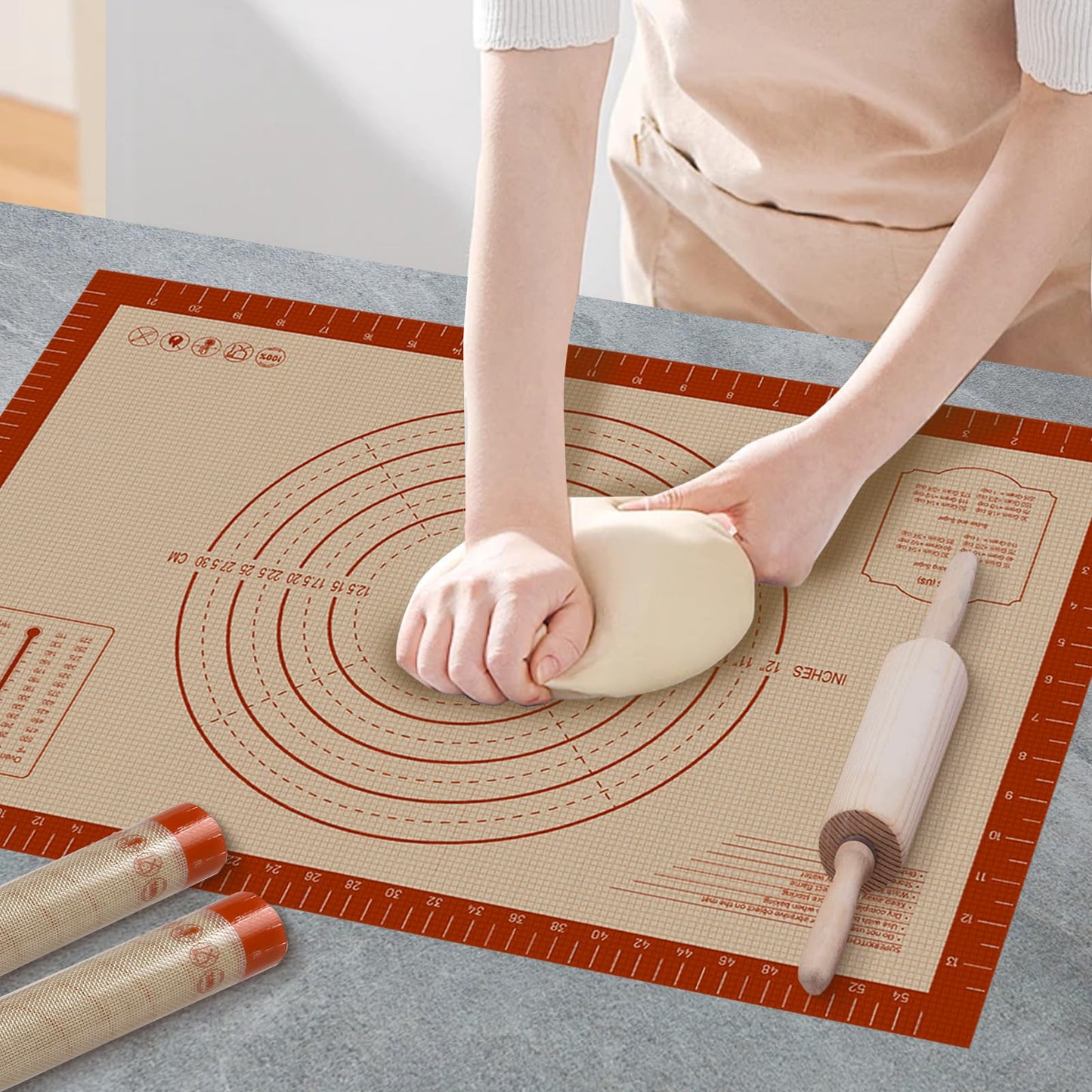 Silicone Baking Mat, 24" x 16" Baking Mat, Pastry Rolling Sourdough Baking Mat Supplies for Making Pizza, Pie, Cookies, Bread