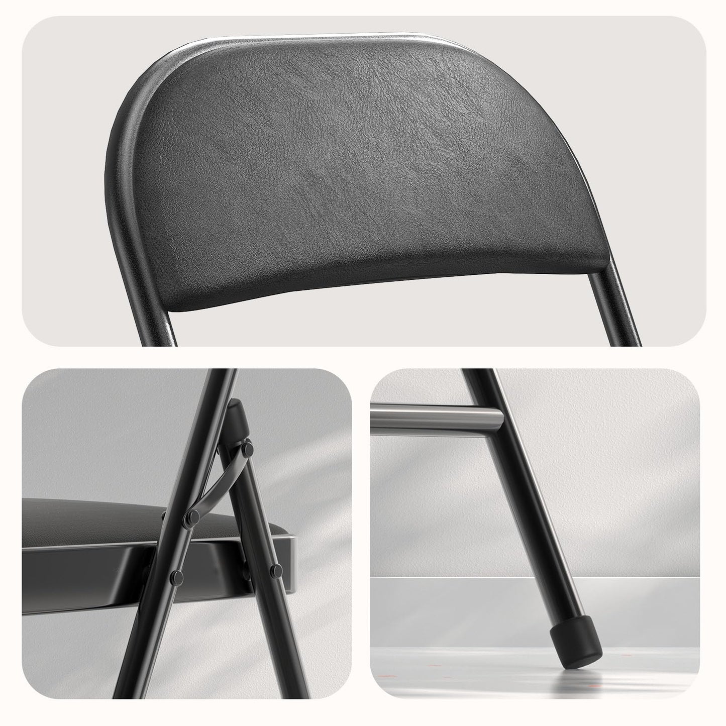 Nazhura 4 Pack Folding Chairs with Padded Vinyl Cushion Chairs with Comfortable Cushion and Durable Steel Frame for Home and Office, for Indoor and Outdoor Events (Black Vinyl Padding 16 Pack)