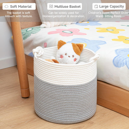 CLHMILY&Z 3 Pack Round Woven Cotton Storage Bins 11x11x11 Inch Collapsible Organizer Baskets for Cube Shelves Kids Room Closet and Home Decor Soft Durable Washable, grey
