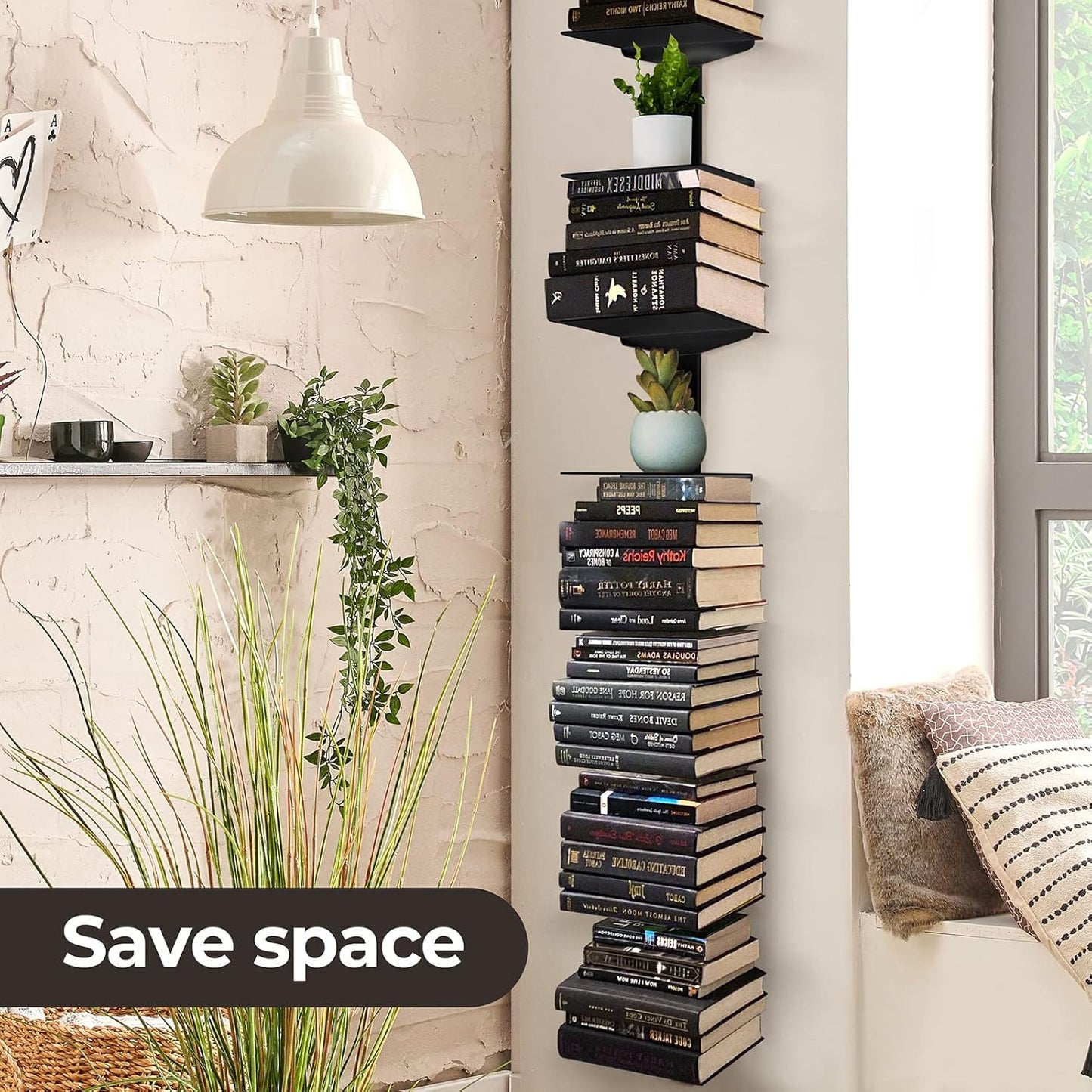 2 1 Pack Floating Book Shelves for Wall, Tier Invisible Floating Bookshelf, Vertical Spine Book Tower, Wall Mounted