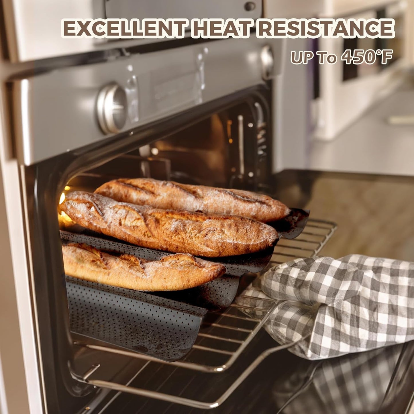 2 15" 6.3", KITESSENSU Nonstick Baguette Pans for French Bread Baking, Perforated Loaves Baguettes Bakery Tray, x