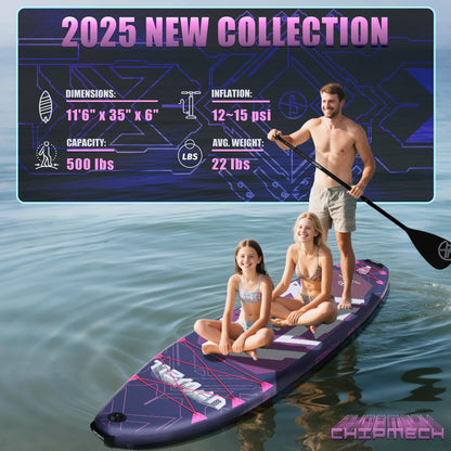 UPWELL 11'6"×35" Extra Wide Inflatable Paddle Board, Stand Up Paddle Board with Kayak Seat, Sup Paddle Boards for Adults, Chipmech Purple