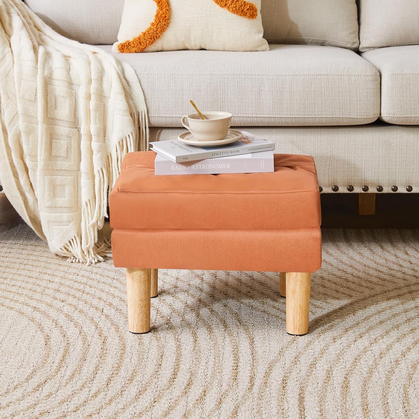 16.34" 12.4" W12.6" UHBD041J YMYNY Small Footstool Ottoman, Faux Leather Footrest with Sponge Padded Seat, Step Stool