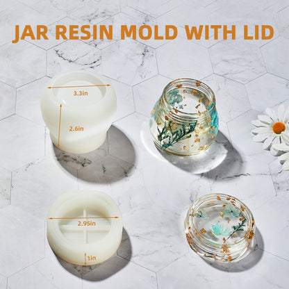 3-Piece Silicone Molds for Epoxy Resin, Including Rolling Tray, Pudding Jar with Lid and Grinder Molds for Resin Casting, DIY Silicone Moulds Kit for Storage and Decoration