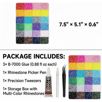 30000 Pcs Resin Jelly Rhinestones for Bedazzling, 24 Colors 3mm Flatback Rhinestones Kit with 3 Craft Glues & Tools, All-in-One Bedazzler Kit for Tumblers, Clothes, Crafts