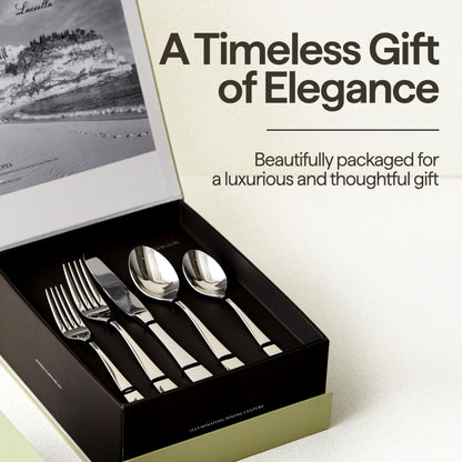 Luciella Tropea Polished Flatware Set for 8, 45-Piece Premium 18/10 Stainless Steel Silverware Set with Serving Utensils, Modern Mirror Finish, Rust Resistant, Dishwasher Safe, House Warming Gifts