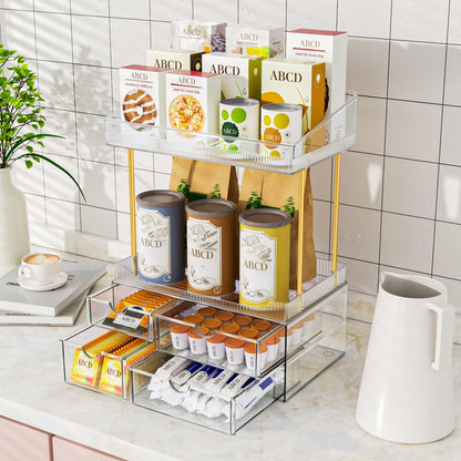 SNSLXH 4 Drawers Makeup Organizer - 4 Tier Makeup Storage, Cosmetics Organiser, Ideal for Cosmetic, with Drawers for Countertop, Bathroom, Office Supplies, Dresser Transparent Clear