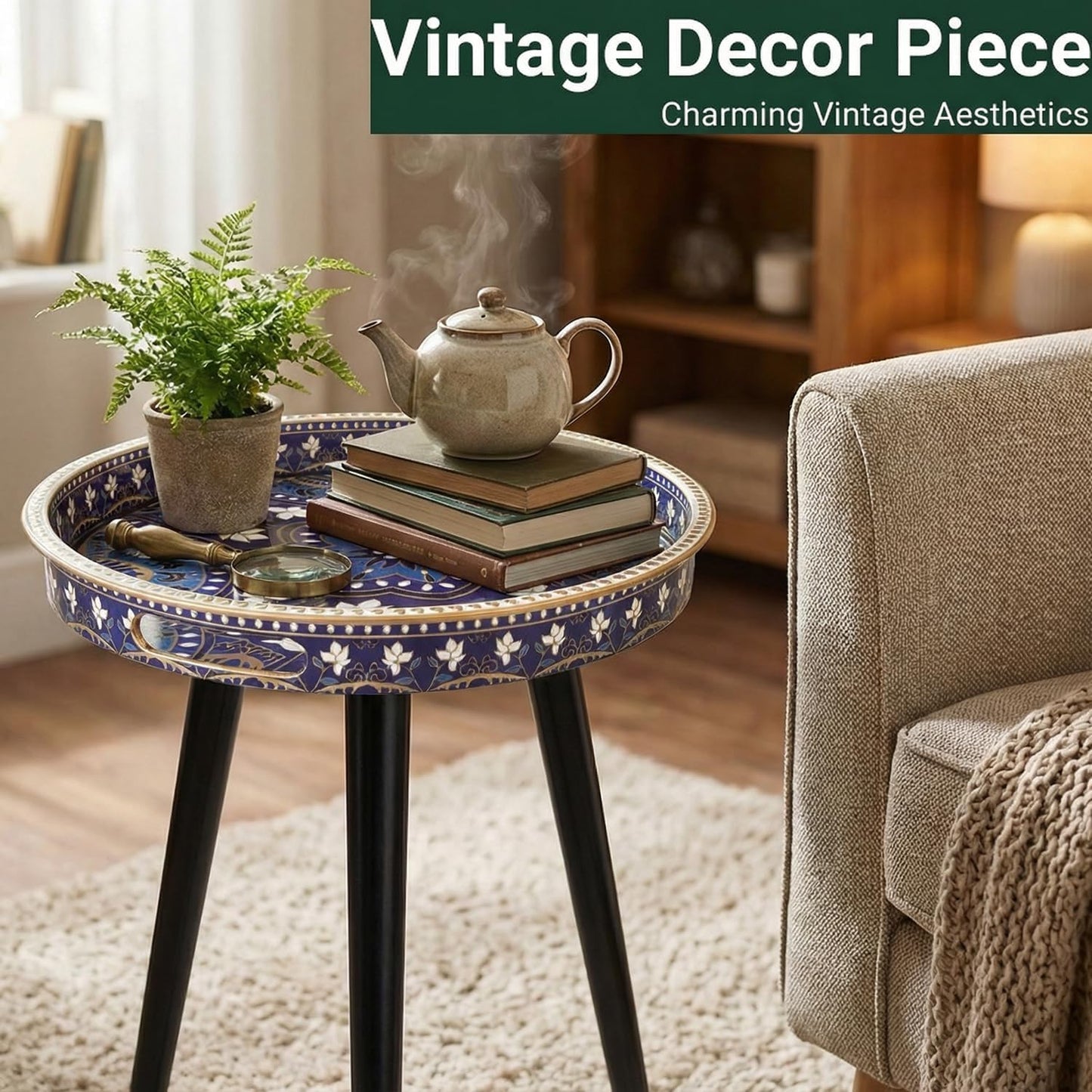 17.7 Inch Gesodant Plastics Tray with Detachable Three Wooden Legs, Versatile Side Table with Tray Design, Perfect