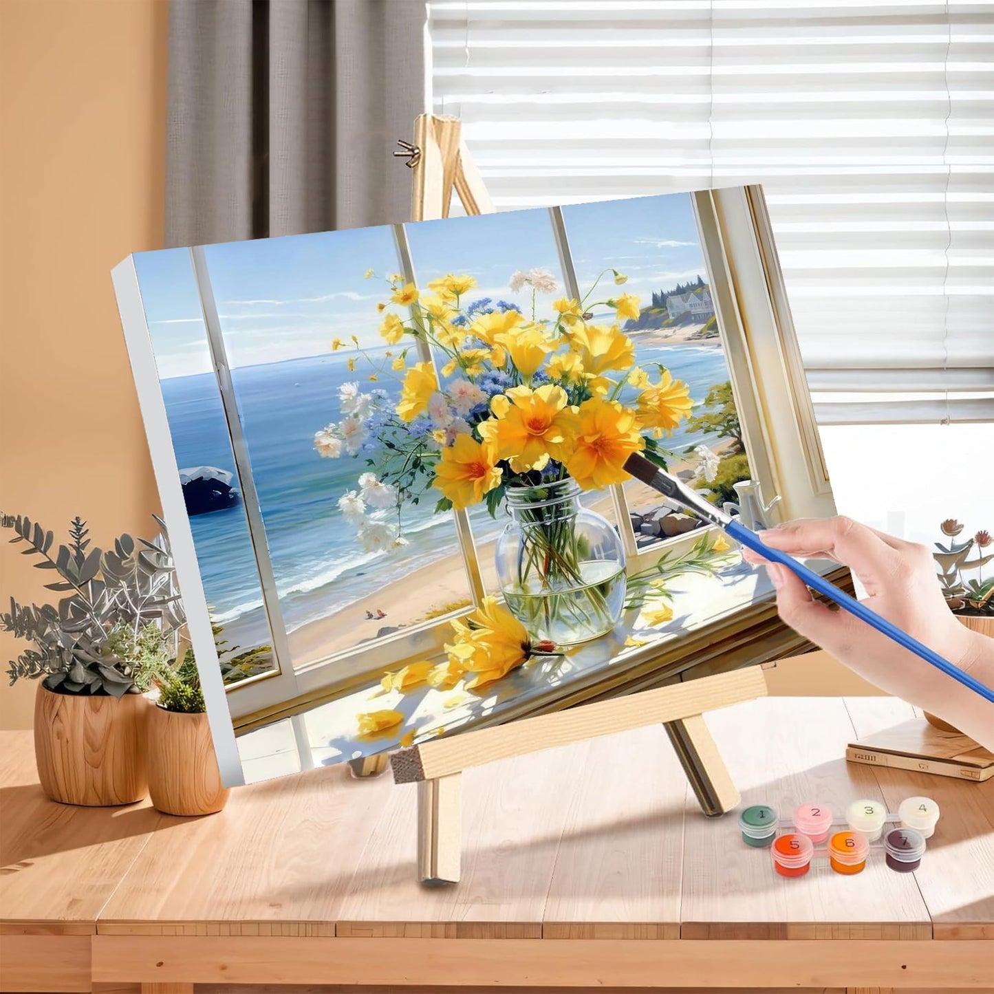 Vase Flower Paint by Numbers for Adults with Framed Canvas-with Wooden Easel,Paint by Number on Canvas Flowers,DIY Acrylic Oil Painting Kits with Brushes Nice Gift Box for Home Wall Decor(16x20inch)