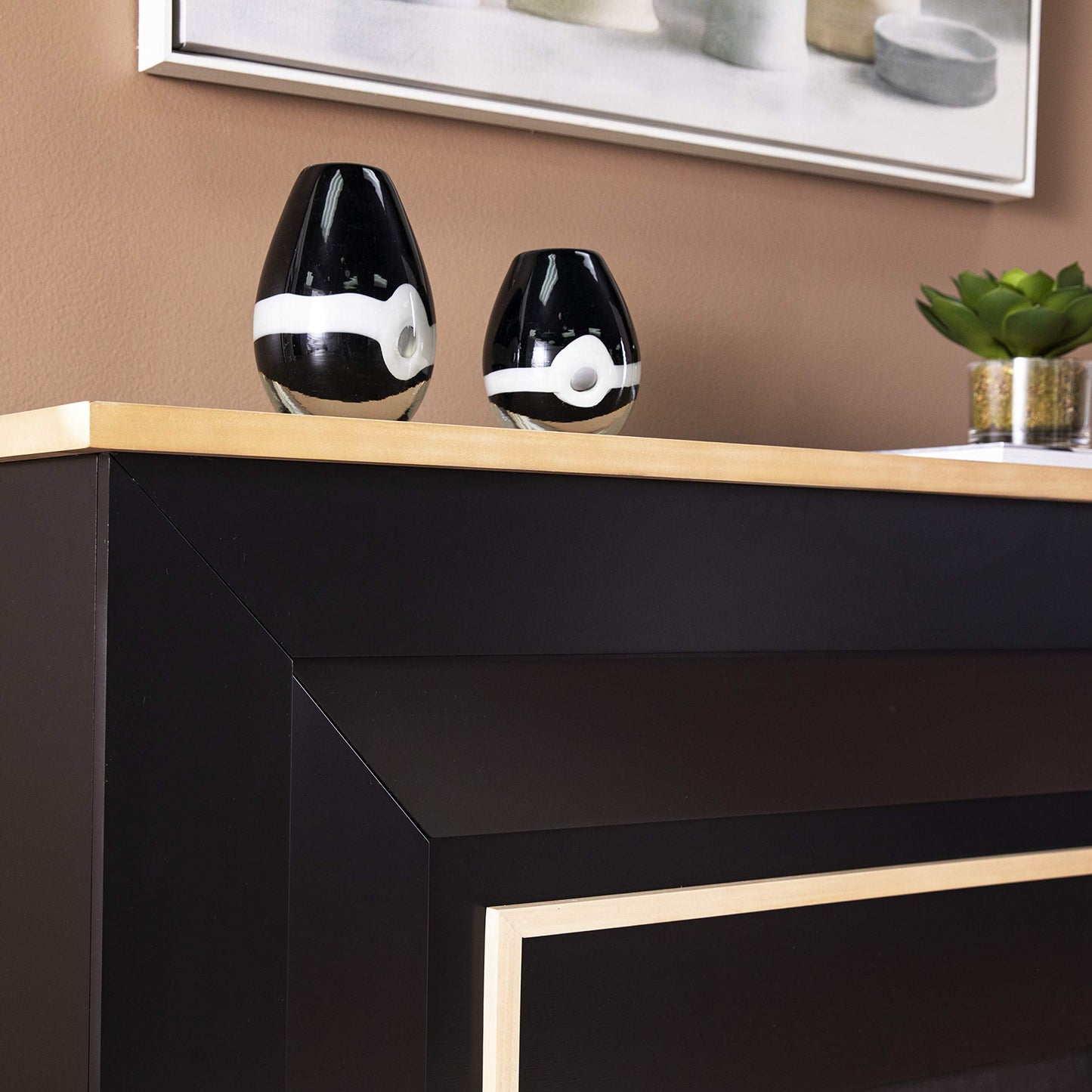 SEI Furniture Cardington Color Changing Fireplace, Black/Natural