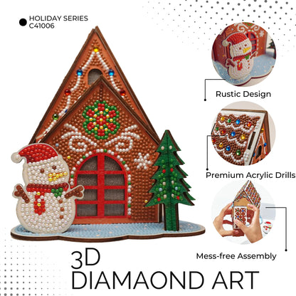 Party Ready 3D Diamond Painting Gingerbread House Christmas Cabin Kit – DIY Holiday Décor, Full Drill Mosaic Art, Festive Craft Kit (Gingerbread House)