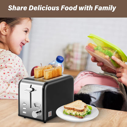 YSSOA 2-Slice Toaster, Extra Wide Slot & Removable Crumb Tray, Retro Stainless-Steel Style, 5 Browning Settings, New