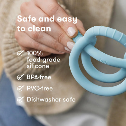 Frida Baby Push Pop Feeder, Baby Fruit Feeder + Get-A-Grip Teether Teething Toy | 100% Food-Grade Silicone Food Pacifier & Teether Toy for Baby 0-6, 12, 18 Months Infant, (Blue)