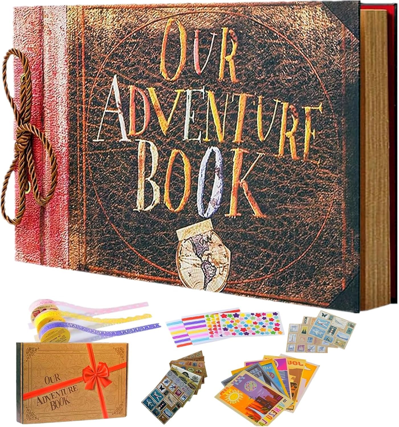 Adventure Book Scrapbook DIY Handmade Retro Style Travel Souvenir, 11.92 x 7.62" Embossed Lettering Scrapbook Inspired by 'Up', Memory Book For Anniversary Wedding,Travelling