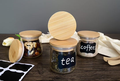 12 pack 5 Oz Oui Yogurt Jar Lids - Oui Lids - Natural Bamboo Wood with Silicone Sealing Rings and Oui Yogurt Bottle