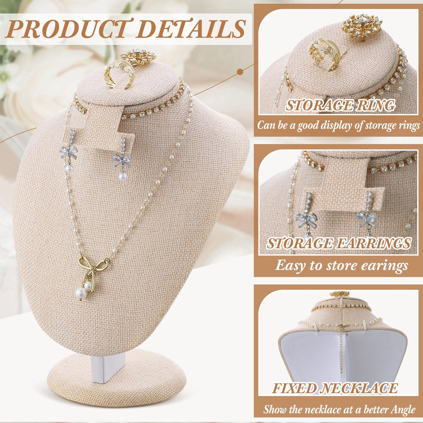 RattanView 2 Pcs Jewelry Display Set Necklace Mannequin Bust T Bar Bracelet Holder for Earring Necklace Ring Display