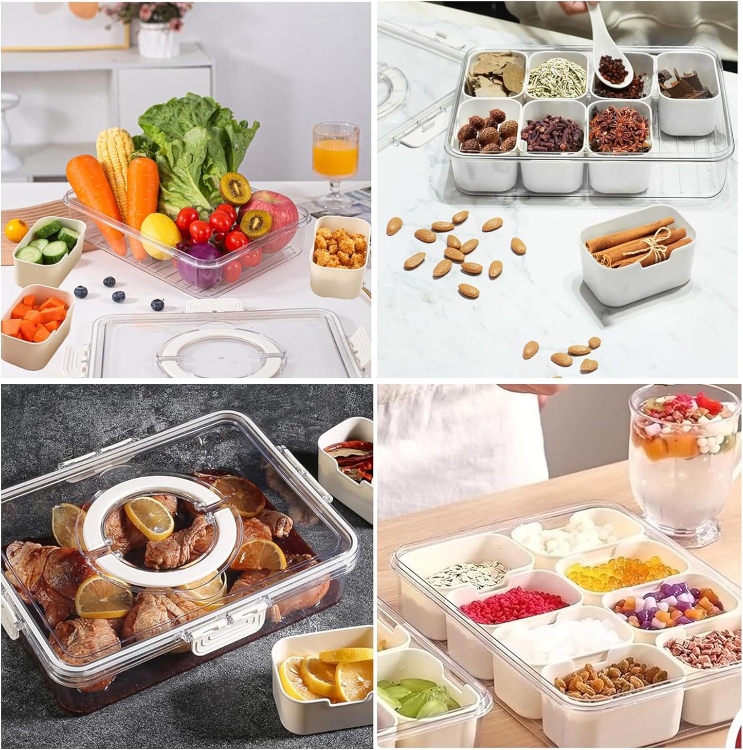 Divided Snack Tray with Lid and Handle, Portable Snack Containers for Fruit, Candy, Veggies, Perfect for Party & Travel