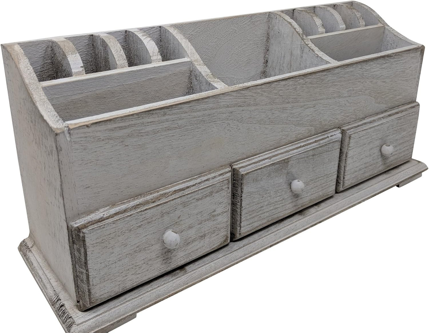 Gianna's Home Rustic Farmhouse Desk with 3 Drawer Wooden Vanity Makeup Beauty Jewelry Storage Organizer, Rustic White