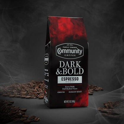 Community Coffee Dark & Bold Espresso Roast - Extra Dark Ground Coffee, 12 Ounce Bag