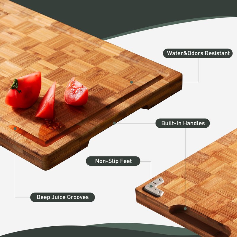 Bamboo Cutting Board Non Slip Heavy Duty Over Sink Wooden Wood Cutting Board for Kitchen Chopping Board Edge Grain Teak Smart Marble Flexible Round Stone Metal