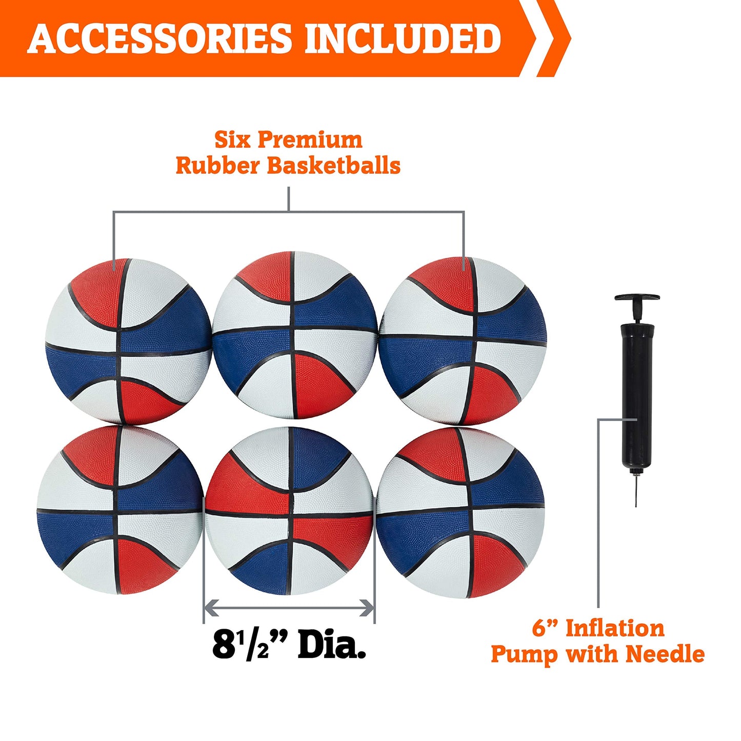 Hall of Games Premium Arcade Cage Basketball Game with Steel Frame and Polycarbonate Backboard, Dual Shot LED Scoring with 6 Size 8.5 Inch Basketballs