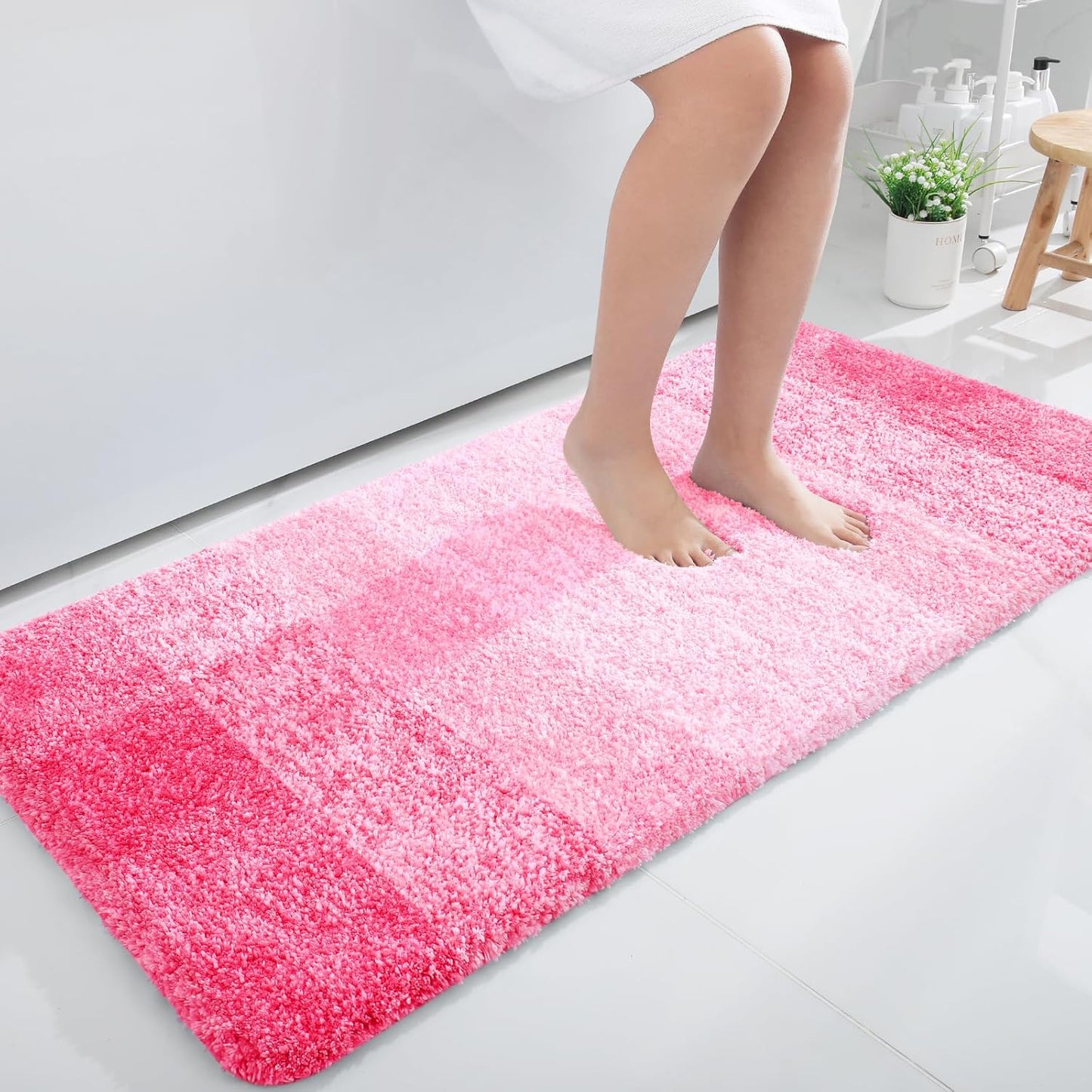 OLANLY Large Bathroom Rugs - Extra Soft Microfiber Mat 40x24 | Quick Dry & Machine Washable - Pink