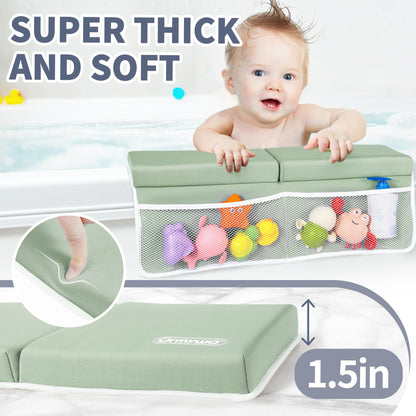 URMYWO Bath Kneeler and Elbow Rest Pad Set - 1.5" Thick Baby Bath Kneeler Pads with Toys Organizer, Anti-Slip Cozy Knee & Arm Support Bathtub Mat, Quick Dry Kneeling Pad for Baby Bath Time