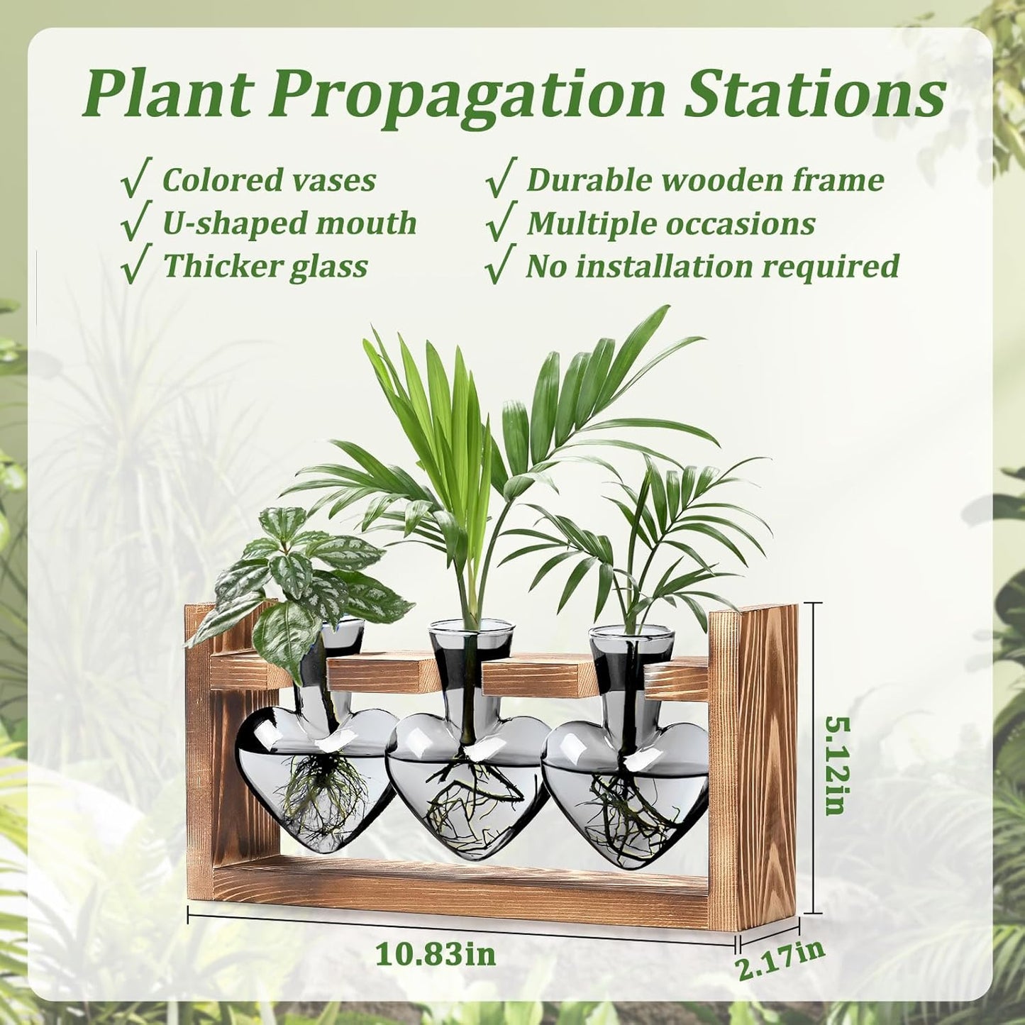 (3 Lifecapido Heart Shaped Propagation Stations, Plant Terrarium with Wooden Stand, Plant Propagation Station
