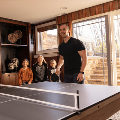 7 FT 3 in 1 Multi Game Pool Table with Dining Top Ping Pong Table Combo, Includes Pool Table Accessories and Tennis Paddles. (Rustic Oak with Grey Felt)