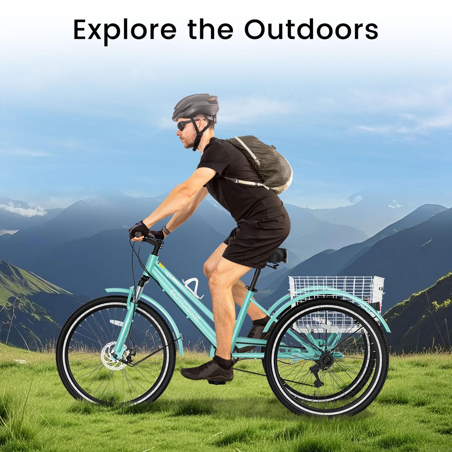 EOYOBIKE 7-Speed Adult Mountain Tricycle, 24/26/27.5 Inch 3-Wheel Bike for Seniors, Men's and Women's Trike with Large Rear Basket for Exercise & Shopping