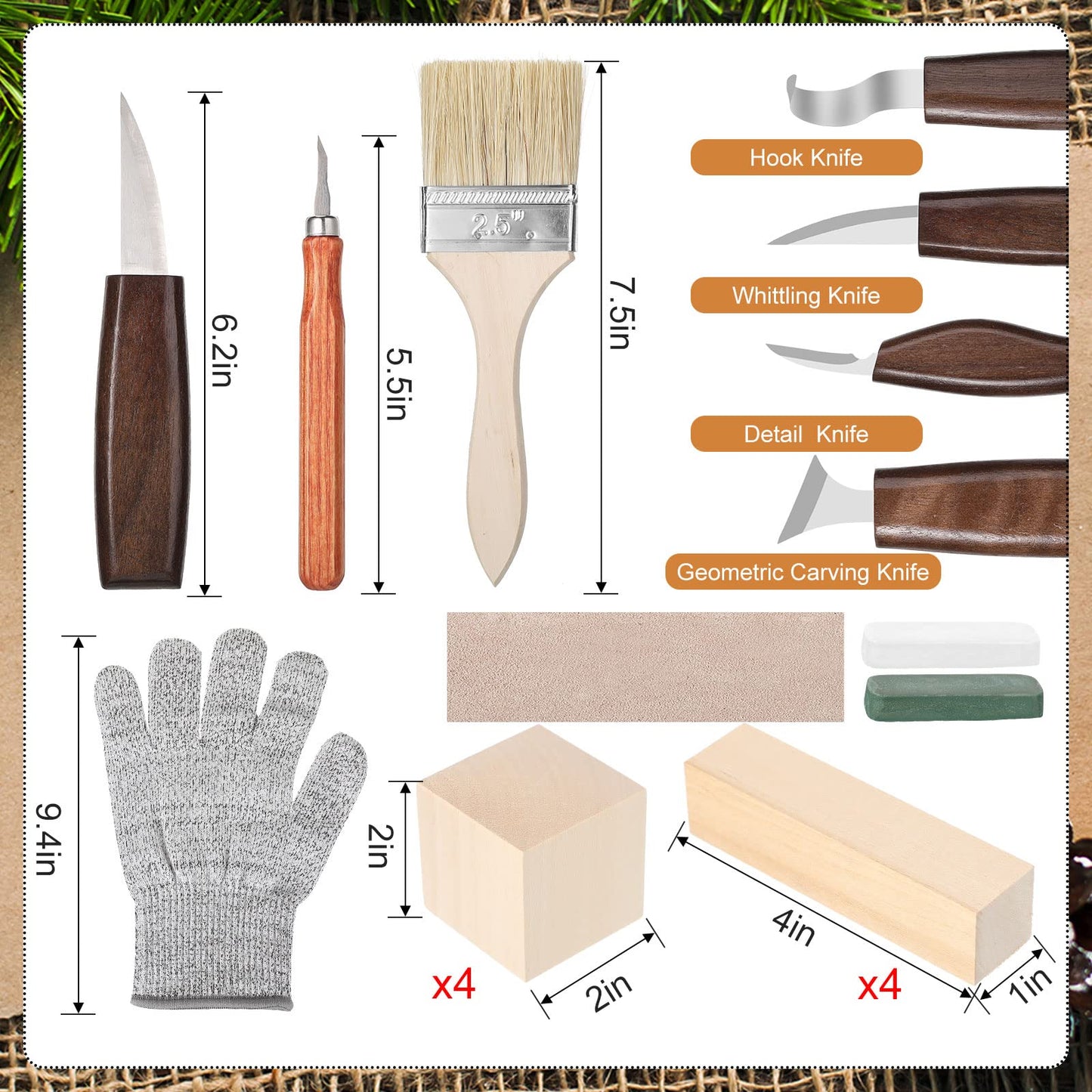 30 Pcs Wood Carving Tools Whittling Kit Include Hand Carving Knife Set Wood Blocks Cut Resistant Gloves Sawdust Brush Sharpening Stone Polishing Wax Sharpening Leather Storage Bag for Beginners
