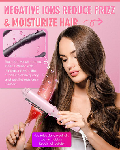 NOVUS Ionic Hair Straightener Brush, 4 Temps & 30s Heating & Auto-Off, Anti-Scald Ceramic Straightening Comb Fast Heating for Home Salon, Less Frizz & Smoother Hair for All Hair Types