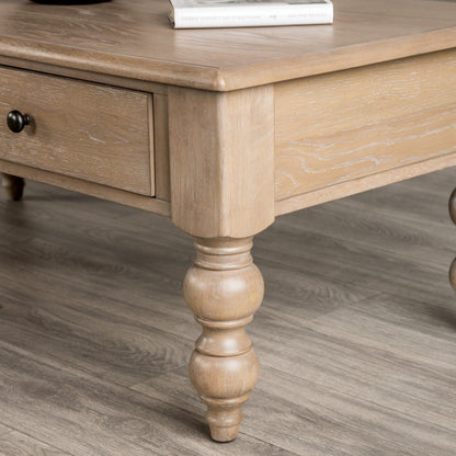 Furniture of America Shelimar Transitional Solid Wood 52-inch Rectangular Coffee Table, 2 Soft-Closing Drawers and Ball-Bearing Glide for Living Room, Light Washed White
