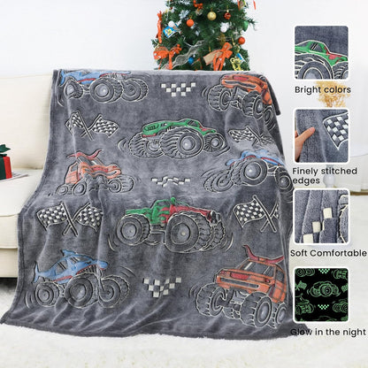 2-6, 40"x50" OHOIT Truck Blanket for Boys, Construction Excavator Tractor Toddler Blanket, Kids Gifts for Boys, Glow