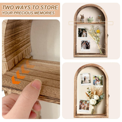 Shadow Box Frame 10x16, Natural Wood Display Case with Linen Back, Deep Picture Frame for Photos, Keepsakes, Flowers, Medals, Memorabilia, DIY Crafts, Wedding or Pet Memory Box Wall & Table Decor