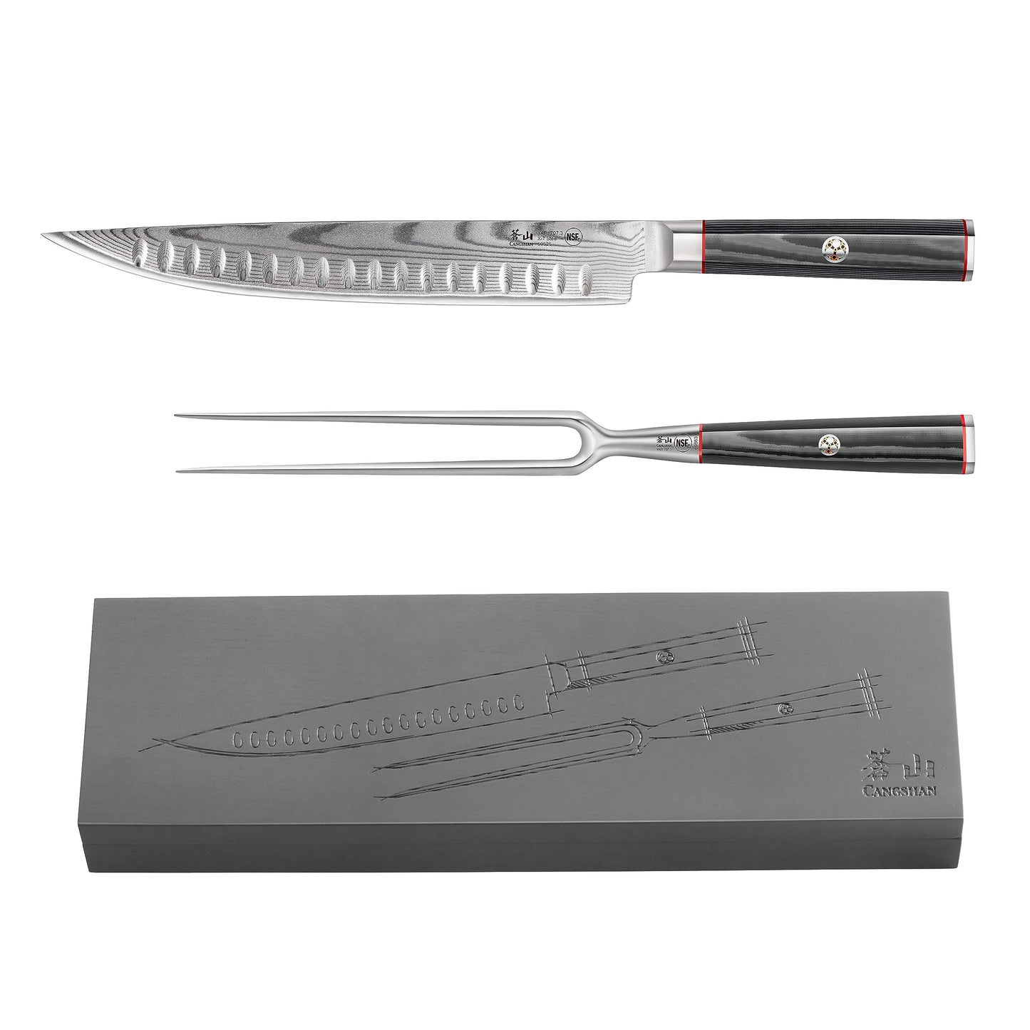 Cangshan YARI Series 2-Piece Carving Set with Ash Wood Box, X-7 Damascus Steel, 501332