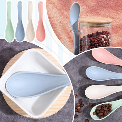 4 Pcs Asian Soup Spoons, 5.9 Inch Wheat Straw Spoons, Easy to Clean Microwave Dishwasher Safe Meal Spoon