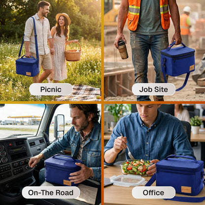 FORABEST Portable Microwave Food Warmer - Electric Lunch Box 80W with Insulated Bag and Utensils - 12V/24V Car/Truck & 110/220V Home/Office Use - Fits up to 10 x 7 x 5 Inches Containers - Blue