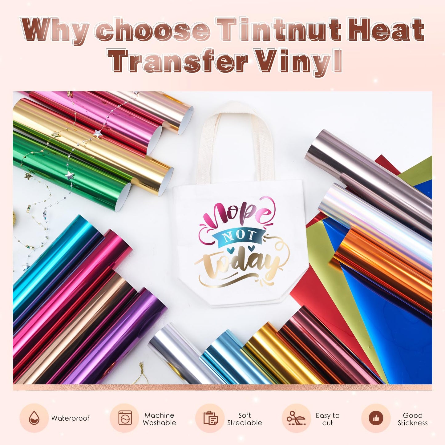 Tintnut Metallic Heat Transfer Vinyl Multicolored Chrome HTV -24 Sheets 12"x 10" Foil Holographic Iron On Vinyl for DIY T-Shirts Handbags Hats Crafts