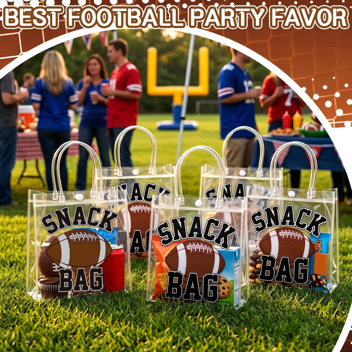 Wesnoy 20 Pcs Football Snack Bags with Handles Reusable Football Treat Bags for Candy Birthday Party Favor Supplies 8 x 8 x 3.15''