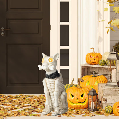 Glitzhome Halloween Porch Decorations, Lighted Halloween Front Porch Standing Sign Decor with Timer, MGO Skeleton Dog Sign for Indoor Patio Party, 20.5" H